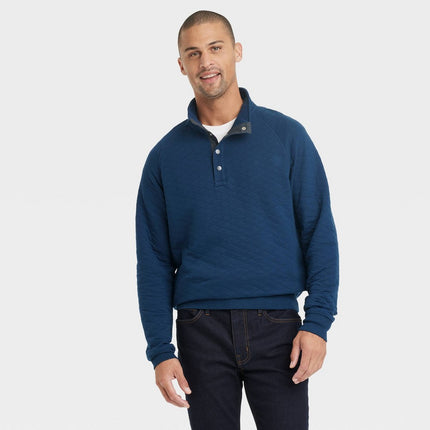 Men's Quilted Snap Pullover Sweatshirt - Goodfellow & Co™ Navy Blue S