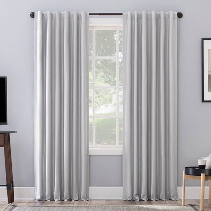 50"x95" Sun Zero Blackout Evelina Faux Dupioni Silk Curtain Panel Chrome Gray: Modern Solid Back Tab Indoor Panel