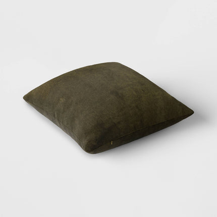 Threshold Washed Cotton Velvet 18in Square Throw Pillow Green