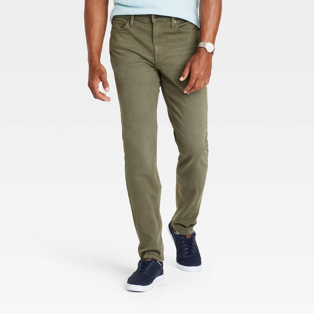 Men's Comfort Wear Slim Fit Jeans - Goodfellow & Co™ Olive 33x32: Mid Rise, Stretch Denim, Machine Washable