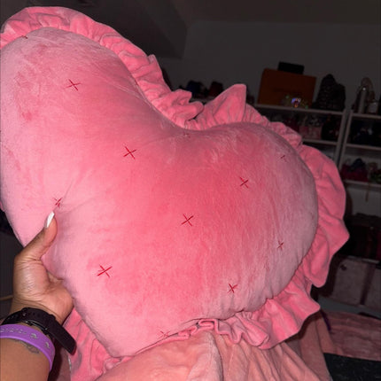 Threshold Oversized Heart Velvet Pillow With Faux Shearling Reverse Pink/Ivory