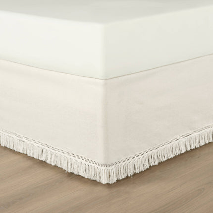 Lush Décor 15" Queen Boho Fringe Tailored Drop Easy Fit Bed Skirt Off-White