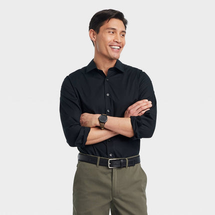 Men's Performance Long Sleeve Button-Down Dress Shirt - Goodfellow & Co™ Black M: Standard Fit, Collared