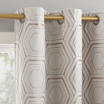 40"x84" Sun Zero Brevick Geometric Faux Linen 100% Blackout Grommet Curtain Panel Taupe: Modern, Energy Efficient, Noise Reduction