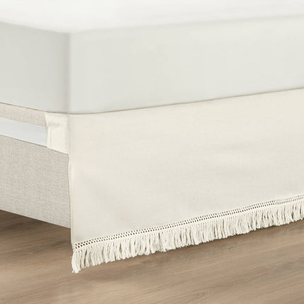 Lush Décor 15" Queen Boho Fringe Tailored Drop Easy Fit Bed Skirt Off-White