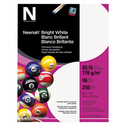 Neenah Bright White Bright White Card Stock, 96 Bright, 65 lb Cover Weight, 8.5 x 11, 250/Pack