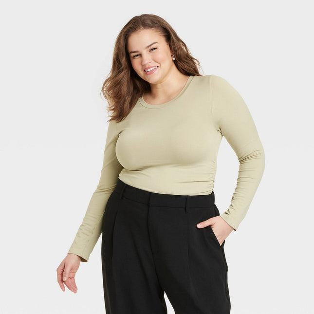 Women's Long Sleeve Seamless T-Shirt - A New Day Light Green XL: Slim Fit, Lightweight Rayon-Spandex Blend, Crew Neck, Pullover Style