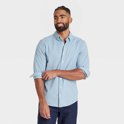 Men's Long Sleeve Button-Down Casual Shirt - Goodfellow & Co™ Basin Blue M: Cotton Blend, Lightweight Knit, French Cuff