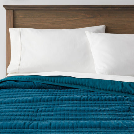 Full/Queen Lofty Velvet Quilt Dark Teal Blue - Threshold: Machine Washable, OEKO-TEX Certified, Polyester Fill