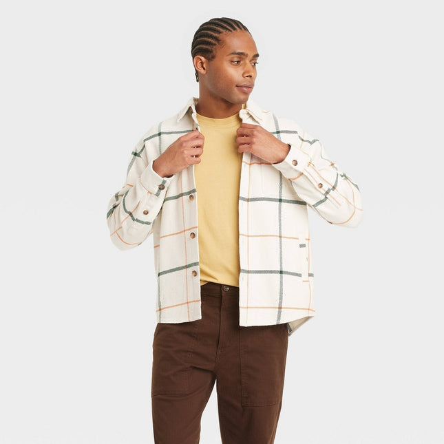 Men's Heavyweight Flannel Long Sleeve Button-Down Shirt - Goodfellow & Co™ Quiet Cream XL