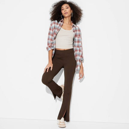 Women's High-Waisted Ribbed Flare Leggings - Wild Fable Dark Brown S