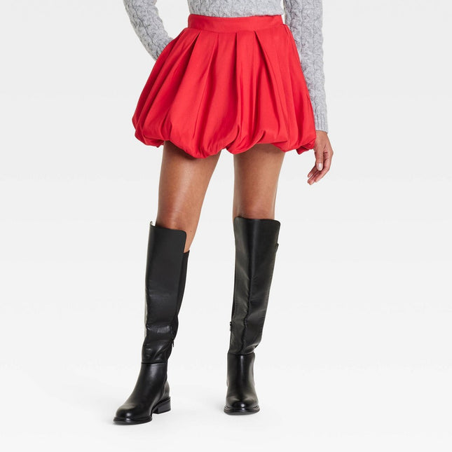 Women's Bubble Hem Mini Skirt - A New Day Red S: Midweight Woven A-Line, Back Elastic Waist, Machine Washable