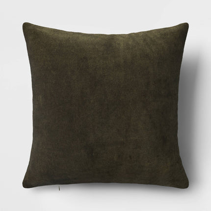 Threshold Washed Cotton Velvet 18in Square Throw Pillow Green
