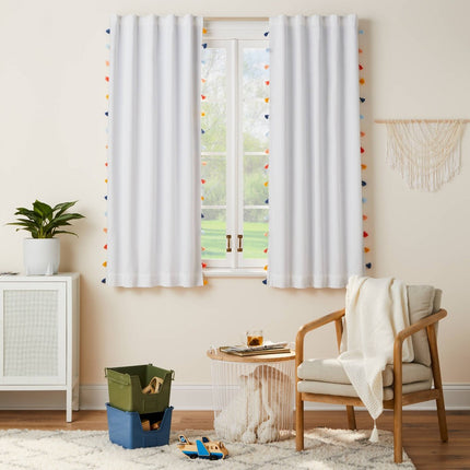 42"W x 63"L Tassel Kids' Blackout Window Curtain Panel White - Pillowfort