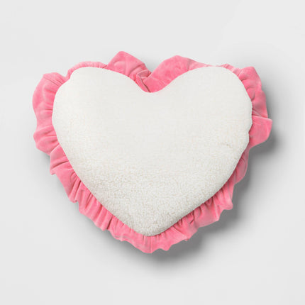 Threshold Oversized Heart Velvet Pillow With Faux Shearling Reverse Pink/Ivory