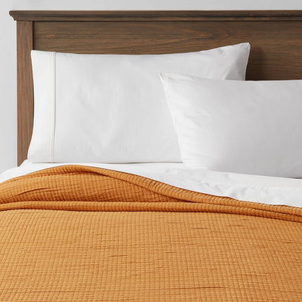 Full/Queen Double Cloth Quilt Mustard - Threshold: Cotton Blend, Jacquard Weave, OEKO-TEX Certified