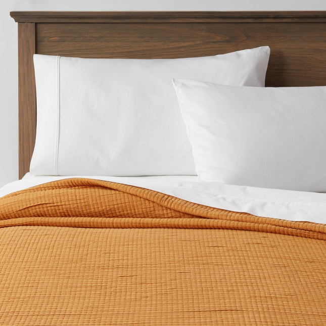 Full/Queen Double Cloth Quilt Mustard - Threshold: Cotton Blend, Jacquard Weave, OEKO-TEX Certified