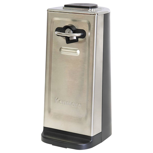 Kenmore Electric Can Opener - Arthritis-Friendly, Bottle Opener, Knife sharpener, Latas Abrelatas, Cord Storage, Automatic Countertop Appliance Stainless Steel Detachable Cutting Lever Black & Grey
