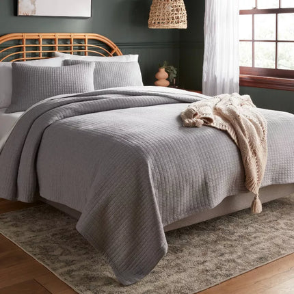 King Jersey Quilt Heather Gray - Threshold: Knitted Coverlet, Check Jacquard Pattern, Machine Washable