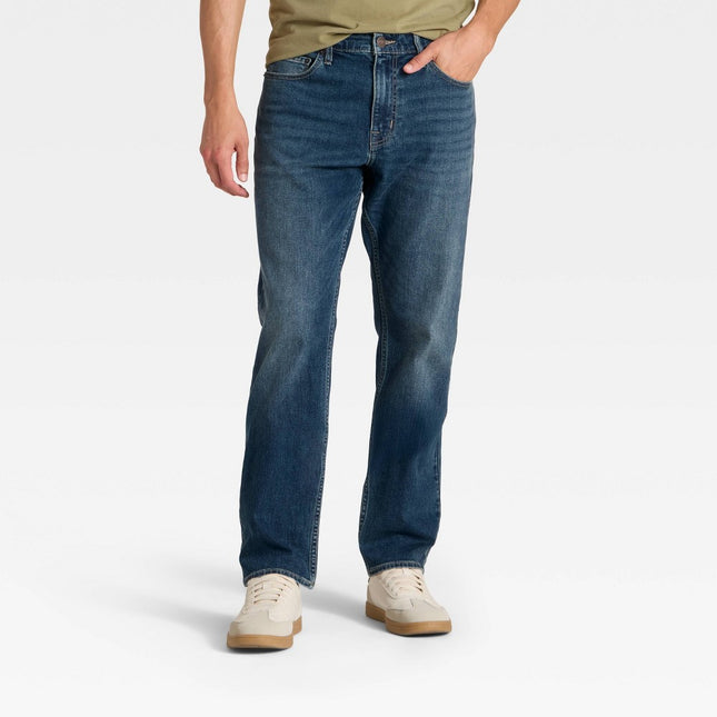 Men's Athletic Fit Jeans - Goodfellow & Co™ Dark Wash 32x32: Midweight Denim, Relaxed Leg, Stretch Fabric
