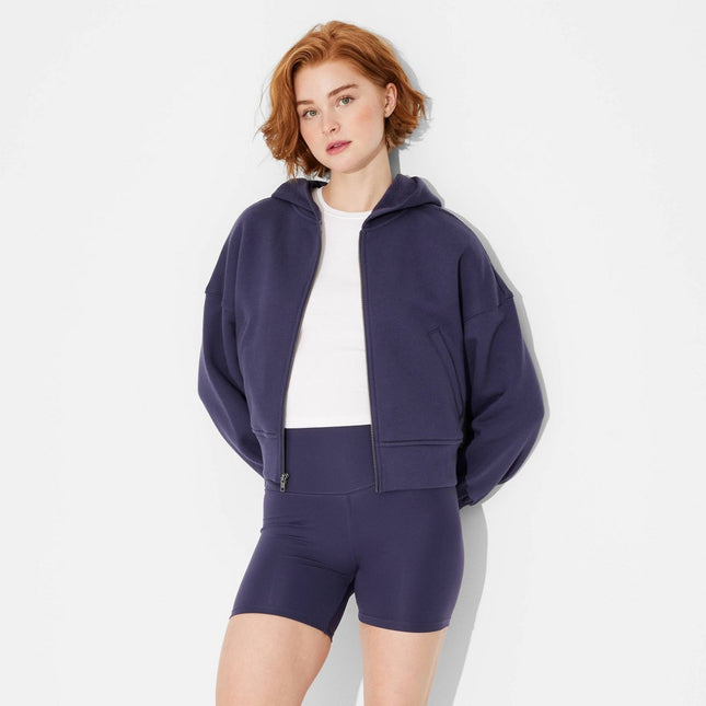 Women's Wedge Zip-Up Hooded Sweatshirt - Wild Fable Navy Blue XL: Heavyweight Fleece, Front Pocket, Ribbed Hem