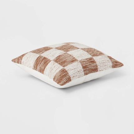 Threshold Modern Woven Checkerboard Square Decorative Pillow 18in Light Brown