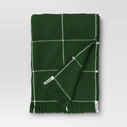 Woven Windowpane Throw Blanket Green/Ivory - Threshold: Midweight, Plaid, 50x60", Acrylic & Wool, Sensory Friendly, Christmas
