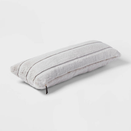 Threshold Oversized Oblong Faux Fur Channeled Decorative Throw Pillow Light Gray