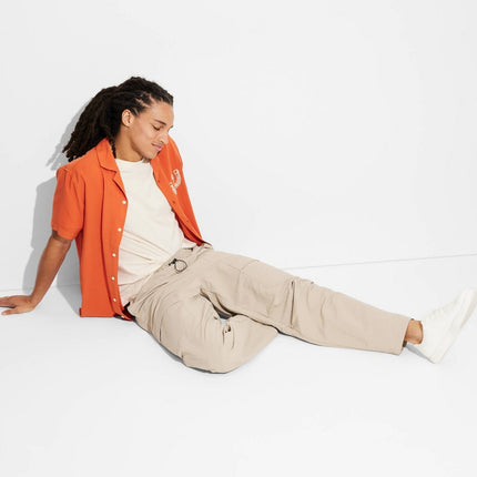Men's Ankle Length Cargo Pants - Original Use™ Khaki XL: Recycled Nylon, Lightweight, Elastic Waist, 38 Inseam"