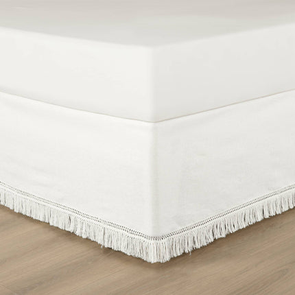 Lush Décor 15" Queen Boho Fringe Tailored Drop Easy Fit Bed Skirt Off-White