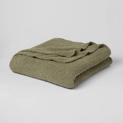 King Cozy Chenille Bed Blanket Restful Green - Threshold: Midweight, Knitted, Machine Washable, Reversible