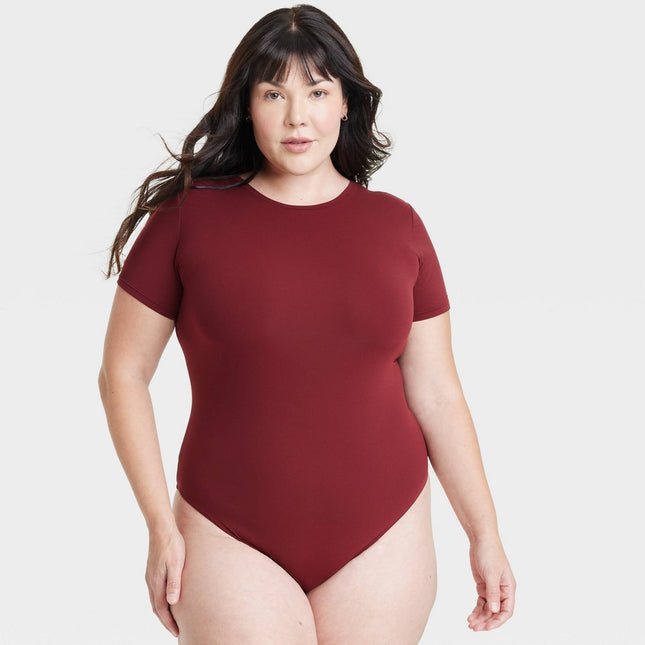 Women's Luxury Collection 4-Way Stretch Short Sleeve Bodysuit - Auden Red XXL: Nylon Spandex Knit Pullover