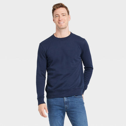 Men's Pullover Sweatshirt - Goodfellow & Co™ Navy Blue L: Cotton Blend, Recycled Polyester, Crew Neck, Long Sleeve, Fleece