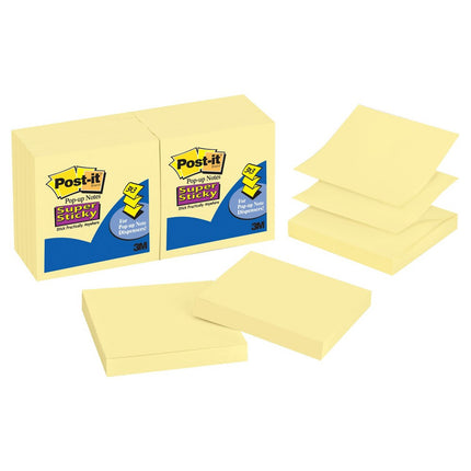 Post-it Super Sticky Pop-up Notes, 3x3 in, 12 Pads, 2X The Sticking Power, Canary Yellow, Recyclable (R330-12SSC)