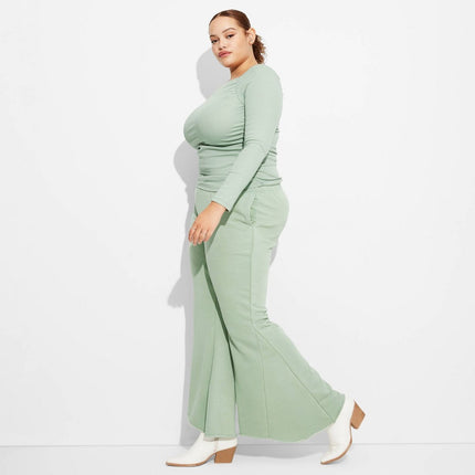 Women's Mid-Rise Washed Extreme Flare Sweatpants - Wild Fable Sage Green XXL: Relaxed Fit, French Terry, Drawstring Waist, Side Pocket