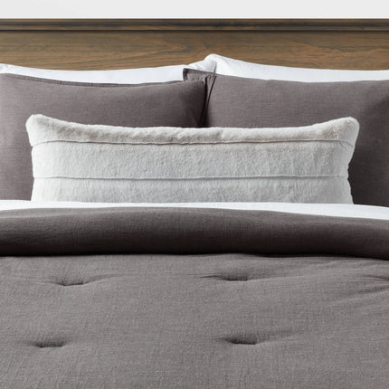 Threshold Oversized Oblong Faux Fur Channeled Decorative Throw Pillow Light Gray