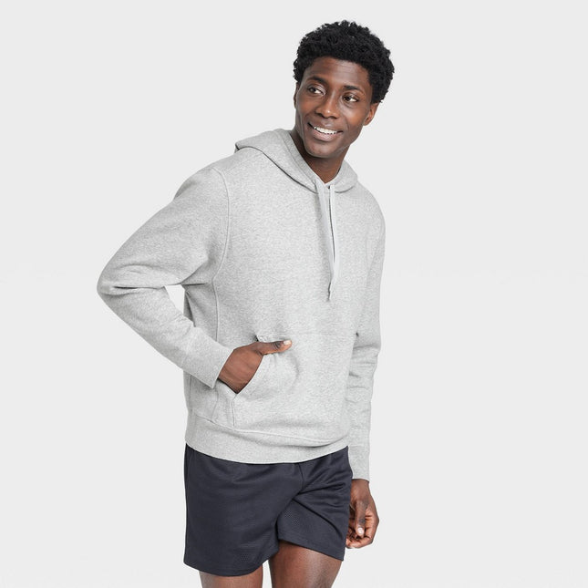 Men's Cotton Fleece Hooded Sweatshirt - All In Motion™ Heathered Gray S: Kangaroo Pocket