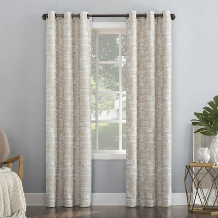 96"x40" Parrish Distressed Grid Thermal Extreme 100% Blackout Grommet Curtain Panel Beige - Sun Zero: Beige Grommet Thermal Curtain