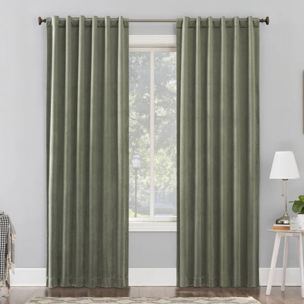 50"x96" Sun Zero 100% Blackout Amherst Velvet Noise Reducing Thermal Curtain Panel Moss Green: Modern Green Curtain