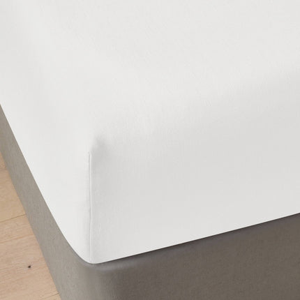 Queen Linen Blend Fitted Sheet White - Casaluna: Lyocell & Linen, Woven, Machine Washable, Fits 18" Mattress