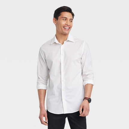 Men's Performance Long Sleeve Button-Down Dress Shirt - Goodfellow & Co™ White XXL: Cotton Blend, Recycled Polyester, Spandex