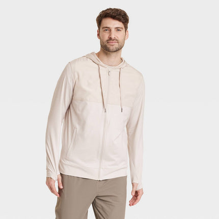 Men's Soft Stretch Hooded Full Zip Top - All In Motion™ Heathered Beige S