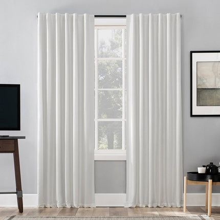 50"x108" Sun Zero Blackout Evelina Faux Dupioni Silk Curtain Panel Off-White: Modern Solid Back Tab Indoor Curtain