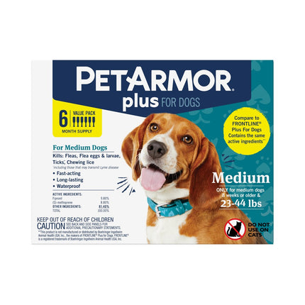 PetArmor Plus Flea and Tick Prevention for Dogs, Dog Flea and Tick Treatment, 6 Doses, Waterproof Topical, Fast Acting, Medium Dogs (23-44 lbs)