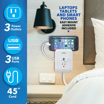 Bell + Howell Power Pro Outlet Extender 3 AC Outlets 3 USB Ports