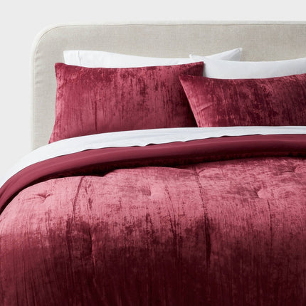 3pc King Luxe Distressed Crinkle Velvet Comforter and Sham Set Berry Red - Threshold: OEKO-TEX Certified (Please be advised that sets may be missing pieces or otherwise incomplete.)
