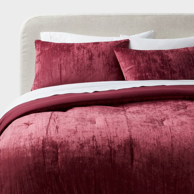 3pc King Luxe Distressed Crinkle Velvet Comforter and Sham Set Berry Red - Threshold: OEKO-TEX Certified (Please be advised that sets may be missing pieces or otherwise incomplete.)