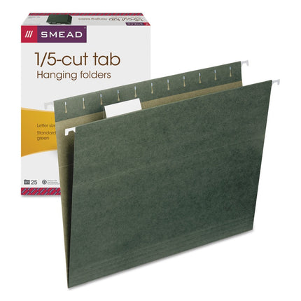 Smead Hanging File Folder, 1/5-Cut Adjustable Tab, Letter Size, Standard Green, Hanging Folders for Filing Cabinets, File Organizer Folder, 25 Per Box (64055)