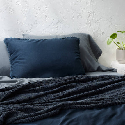Casaluna Heavyweight Linen Blend Quilt Pillow Sham Dark Teal Blue Standard