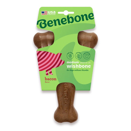 Benebone Wishbone Durable Dog Chew Toy for Aggressive Chewers, Real Bacon, Made in USA, Medium